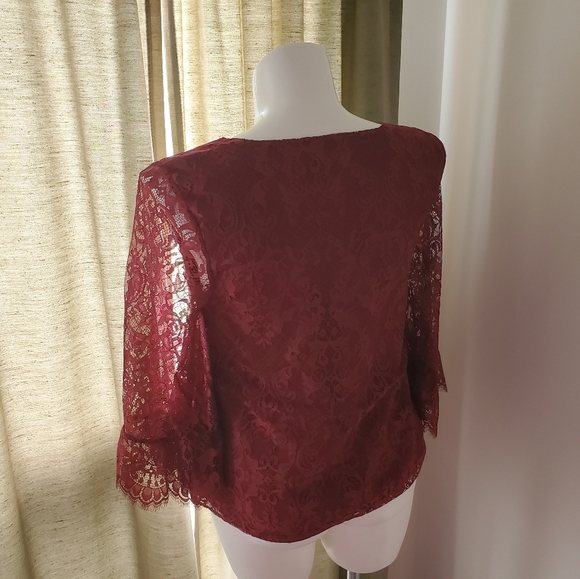 LAST CALL. DONATING 10/24. Modcloth Burgandy V-Neck Lace Blouse - Picture 4 of 5
